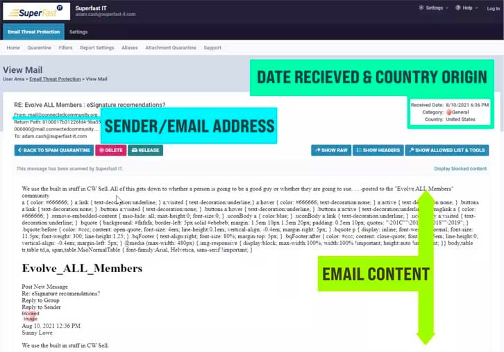 Email quarantine portal