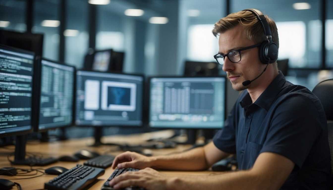 IT staff working on a ticket in a modern office