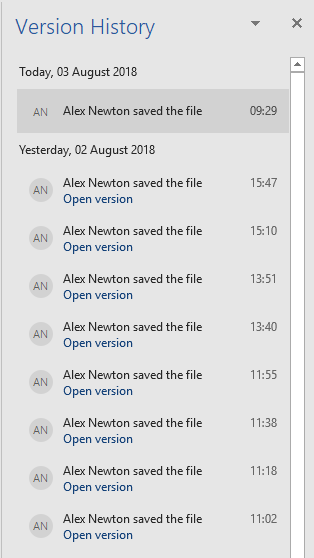 Saved files version history