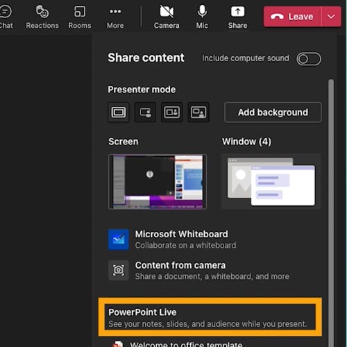 Go down to powerpoint live